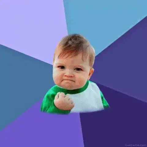 Animated meme: Success Kid, a toddler clenching a fist in triumph.