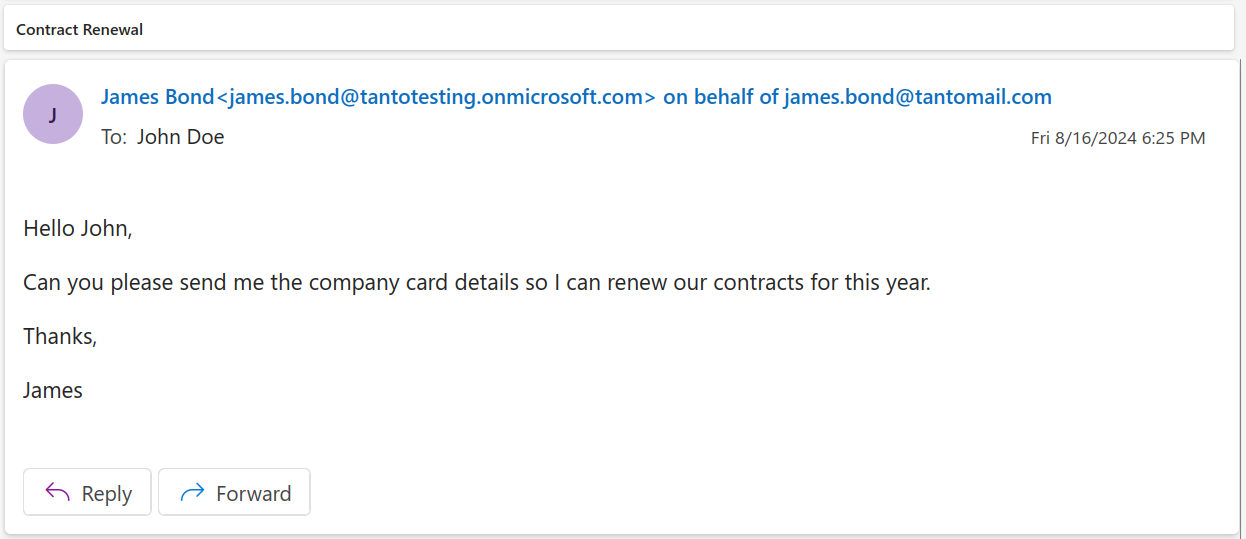 Screenshot of email showing state of emails with current bypasses applied.
