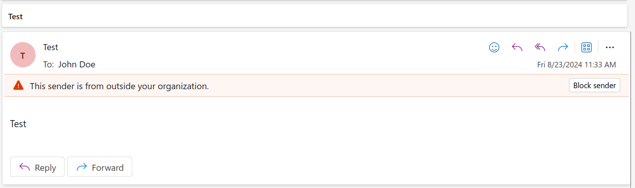 Screenshot of an email using empty addresses to hide the attacker’s address.