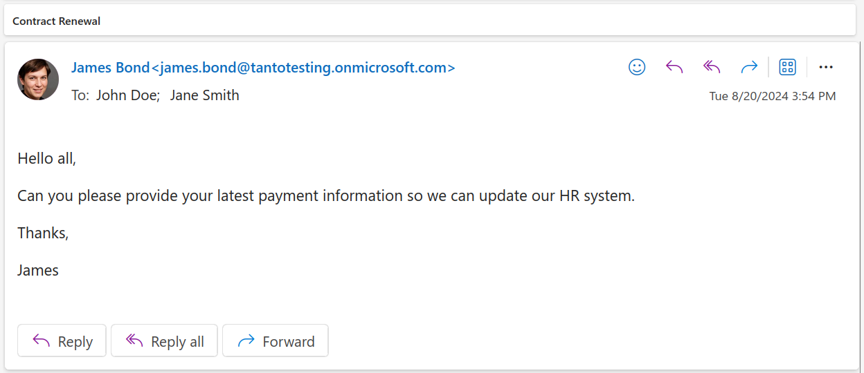 Screenshot of an email with fake recipient.