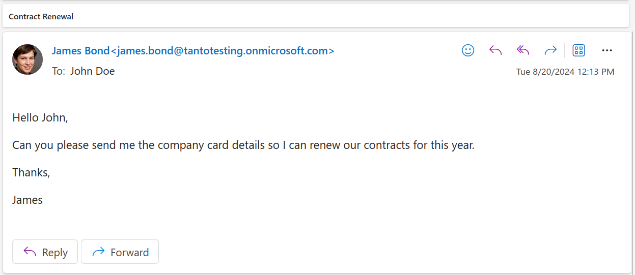 Screenshot of an email with all spoofing techniques applied.