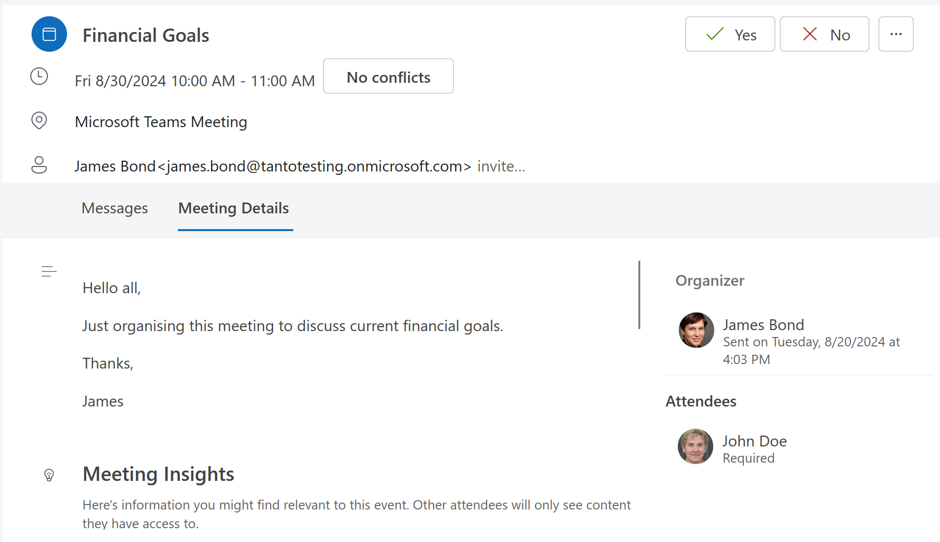 Screenshot of a spoofed meeting invite.