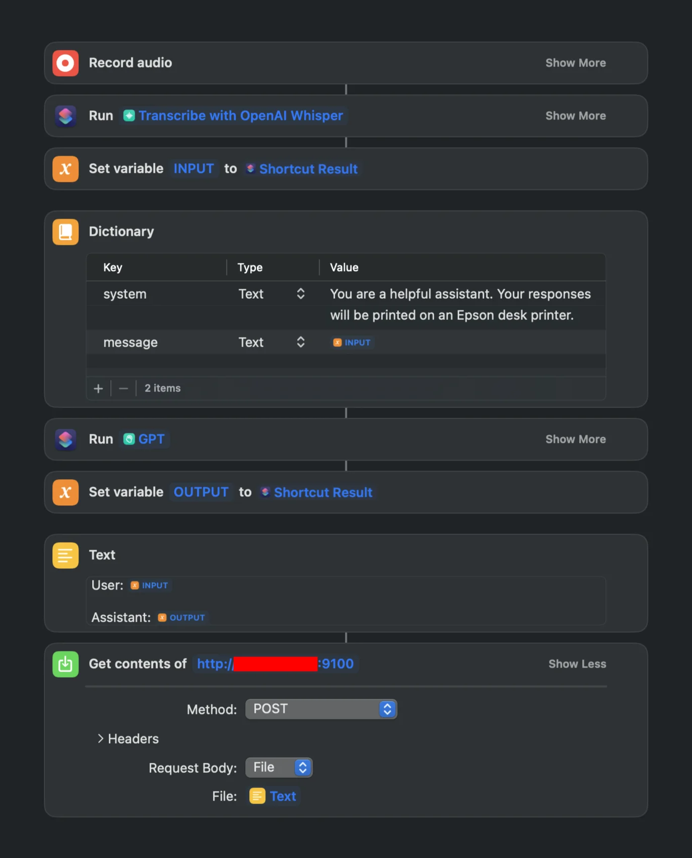 A screenshot of Apple Shortcuts