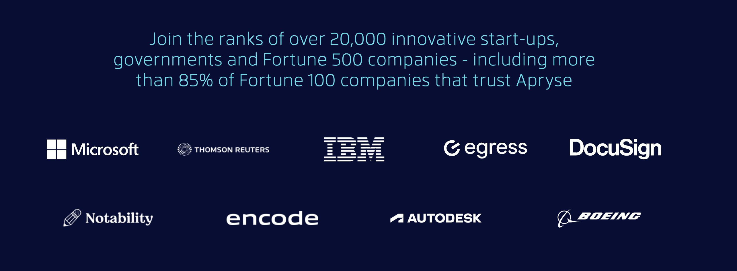 Screenshot of Apryse’s customer logo grid, showing companies including IBM, DocuSign, HP, Salesforce, Workday, Mastercard, Chase, Autodesk, Panasonic, Samsung, Sony, and VMware.