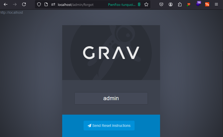 Grav password reset page