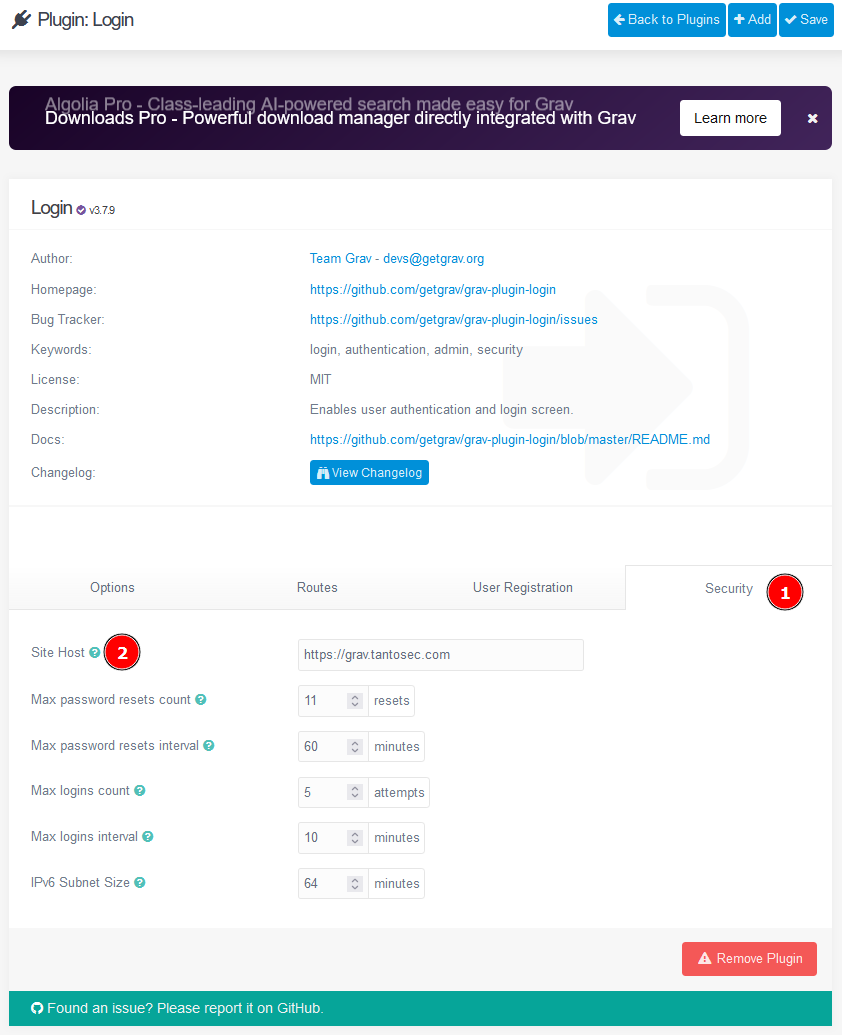 Modifying Site Host in Grav Login Plugin